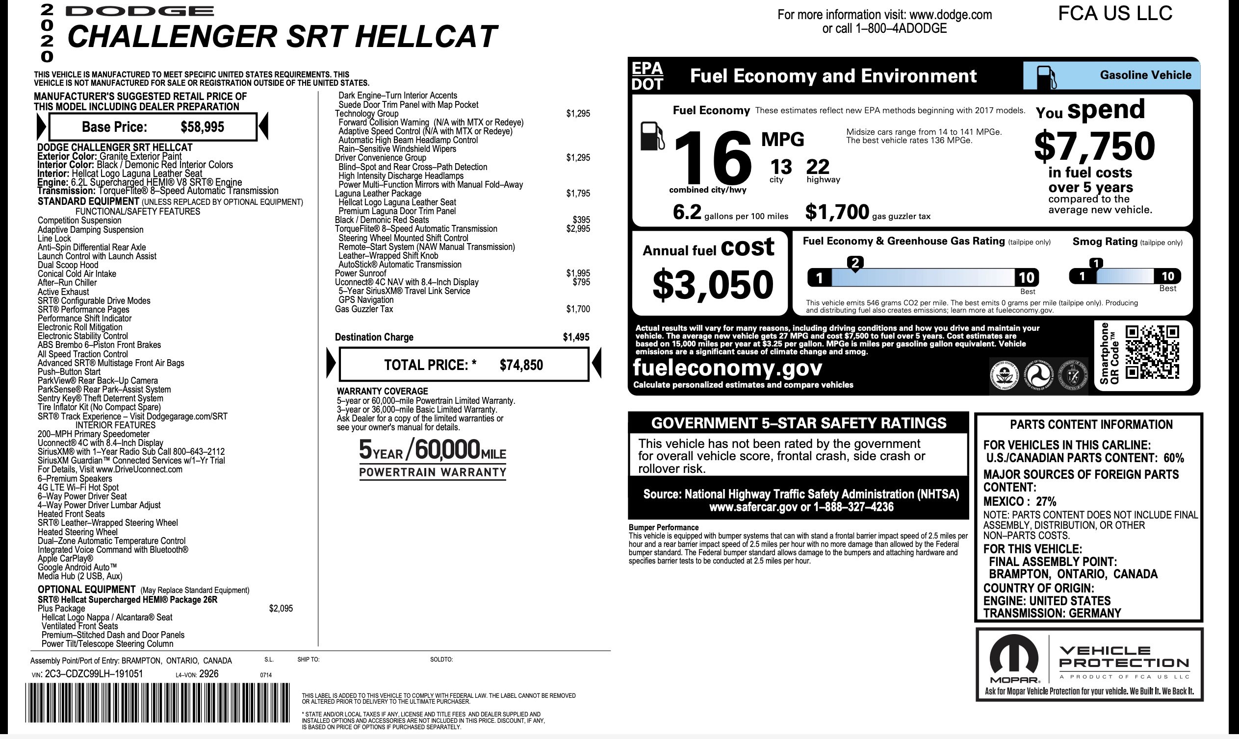 Used 2020 Dodge Challenger SRT Hellcat w/ Plus Package image 4