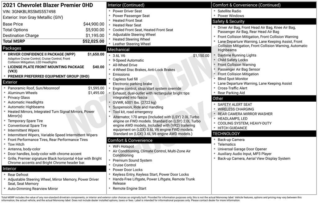 Used 2021 Chevrolet Blazer Premier w/ Driver Confidence II Package image 37