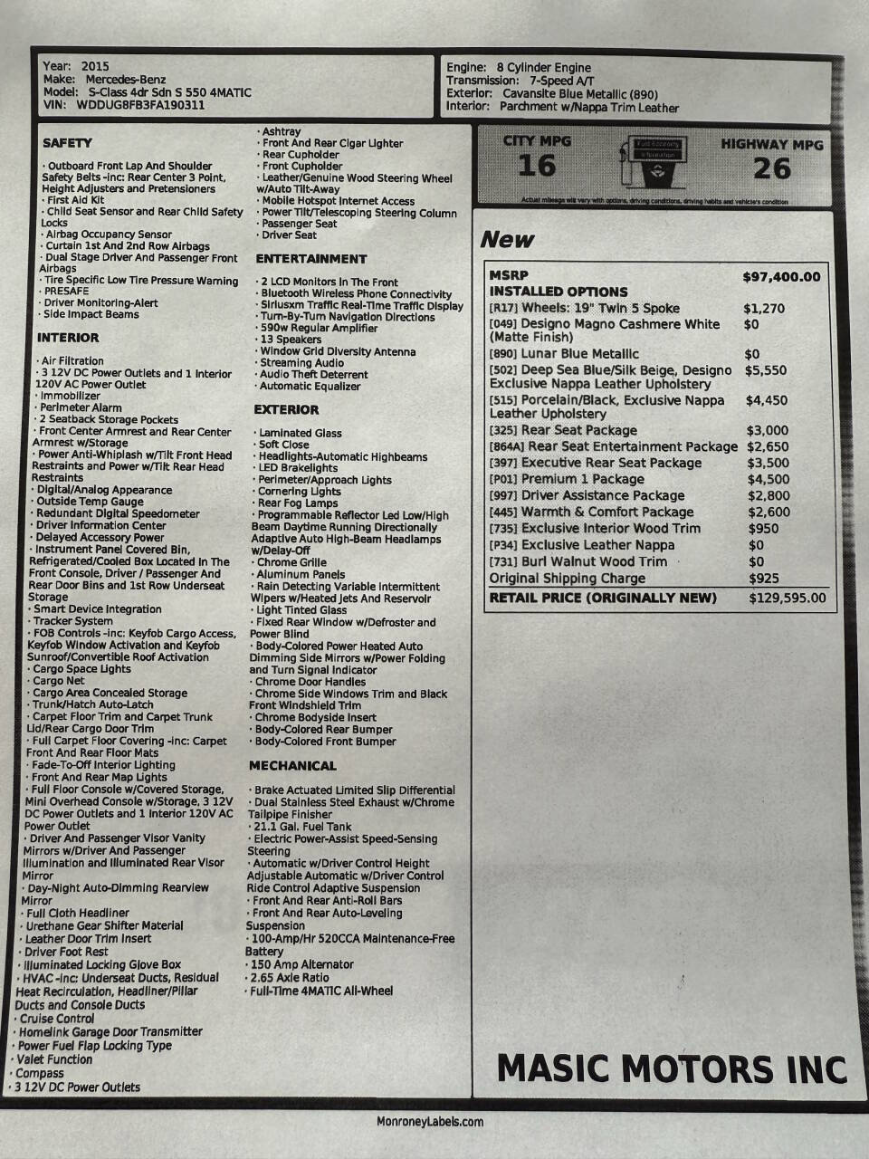 Used 2015 Mercedes-Benz S 550 4MATIC Sedan image 2
