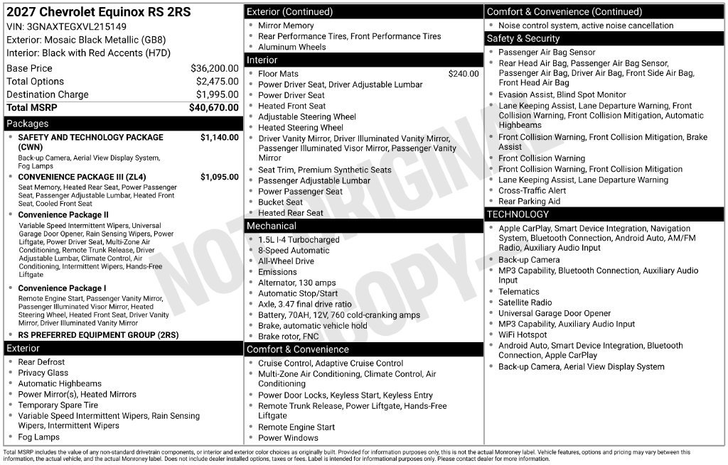 New 2027 Chevrolet Equinox RS w/ Safety and Technology Package AWD/4WD image 4