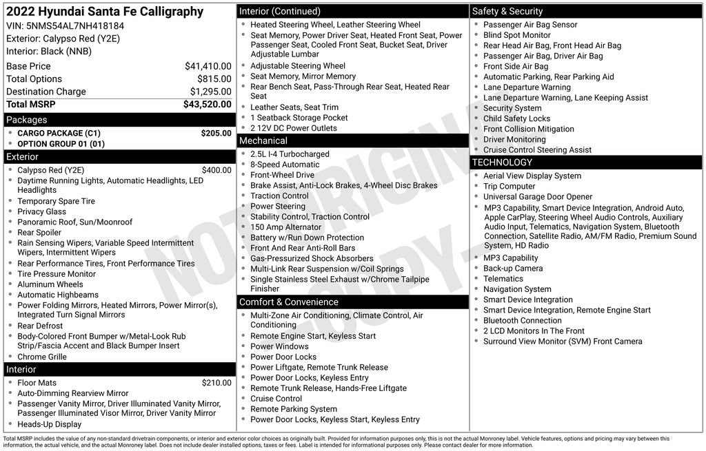 Used 2022 Hyundai Santa Fe Calligraphy w/ Cargo Package FWD image 40