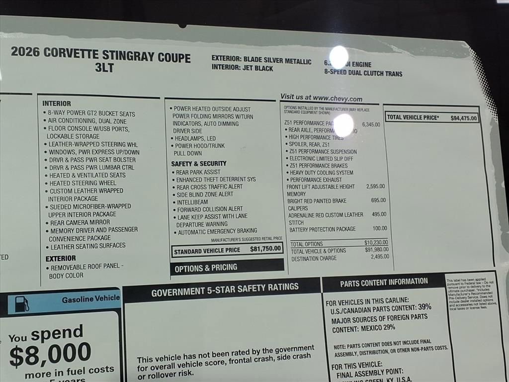 New 2026 Chevrolet Corvette Stingray Premium Cpe w/ 3LT image 32