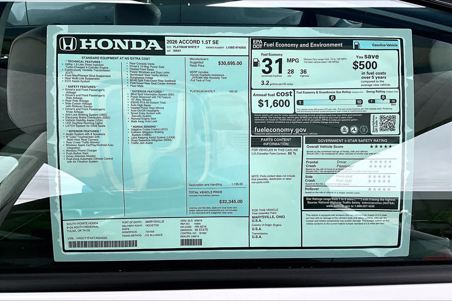 New 2026 Honda Accord SE image 19