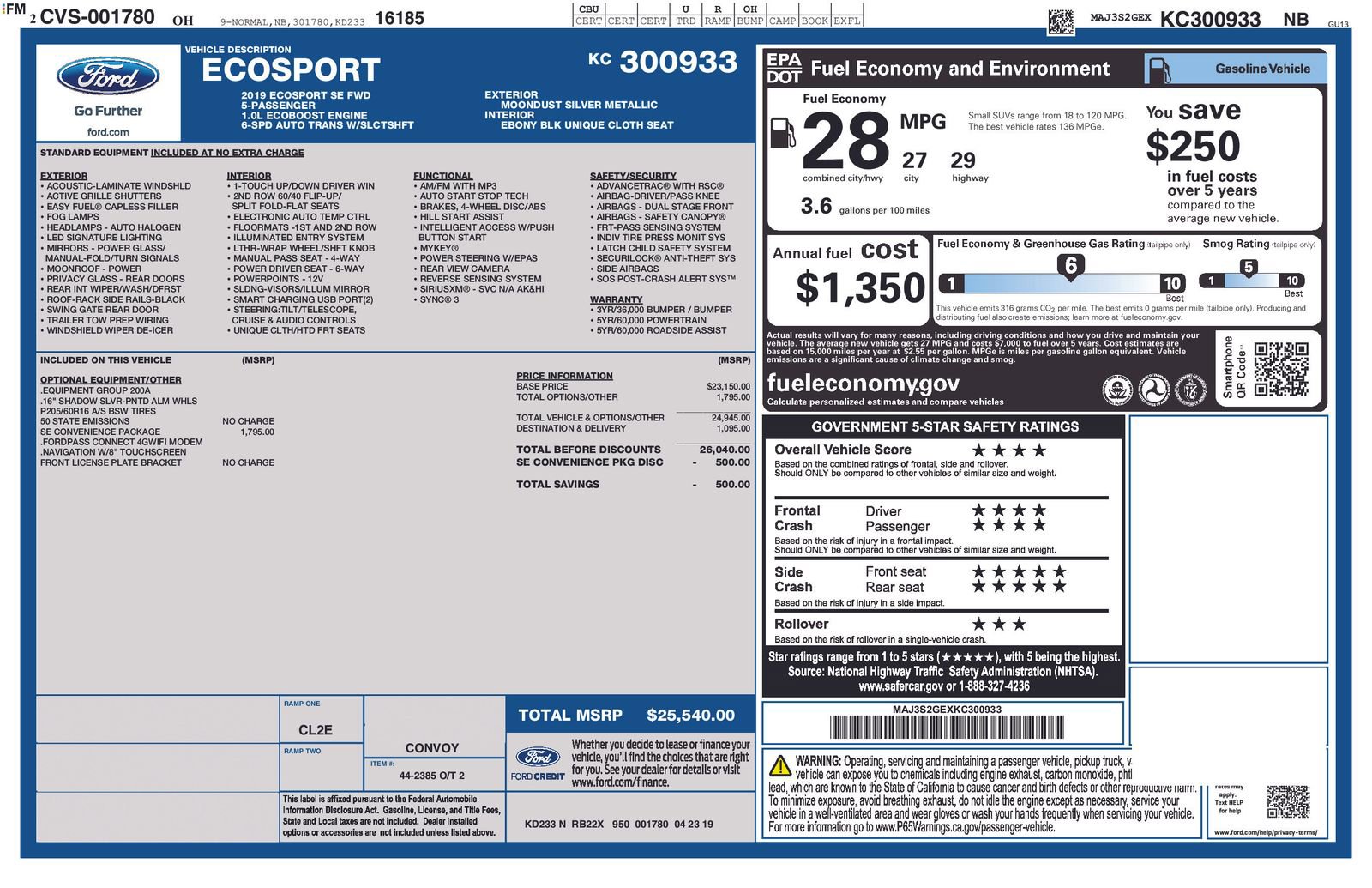 Used 2019 Ford EcoSport SE w/ SE Convenience Package FWD image 15
