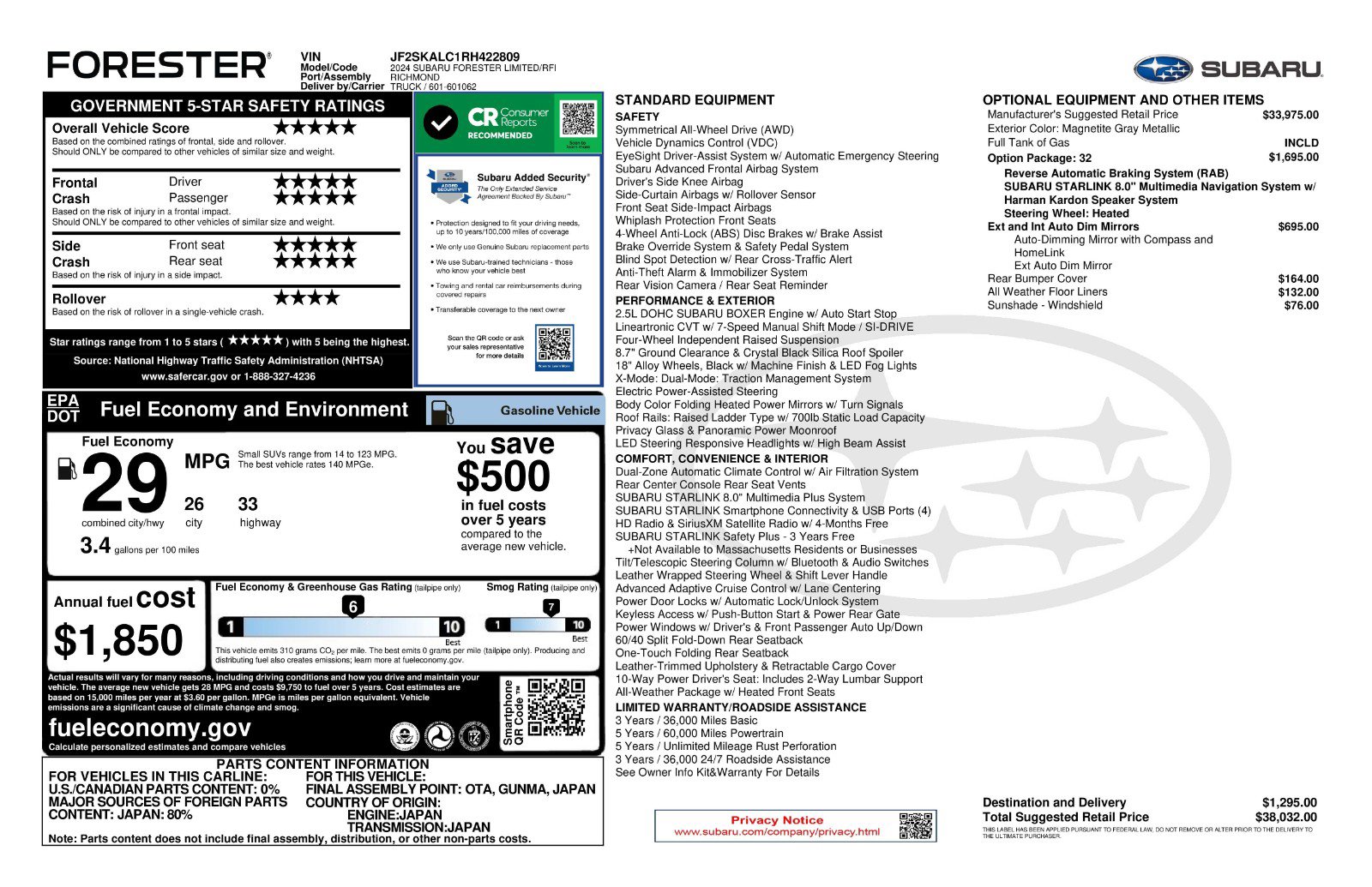 Certified 2024 Subaru Forester Limited AWD/4WD image 11