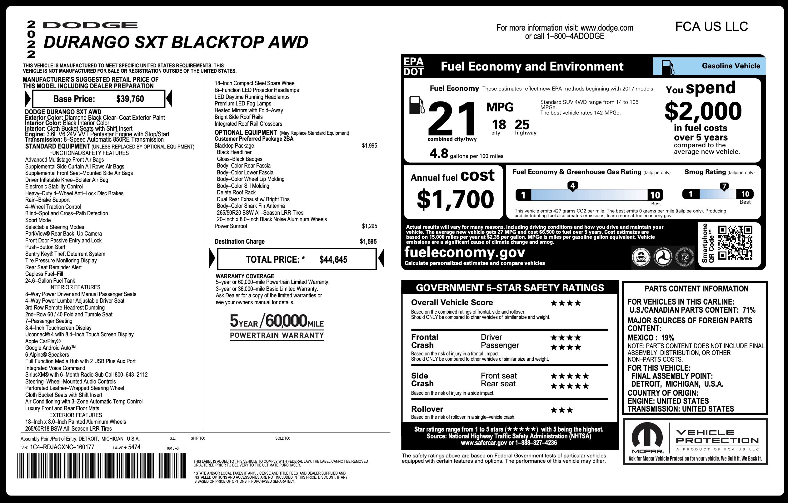 Used 2022 Dodge Durango SXT w/ Blacktop Package image 3