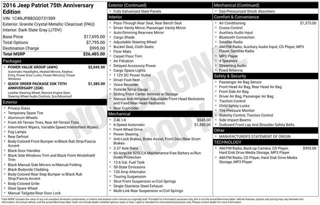 Used 2016 Jeep Patriot 75th Anniversary w/ Power Value Group image 6