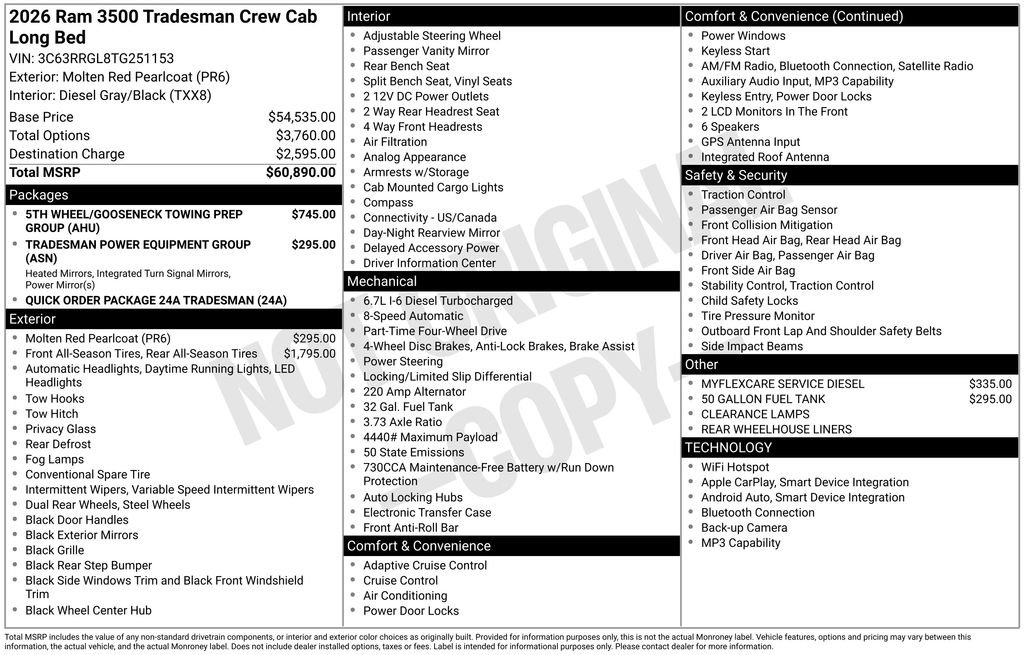 New 2026 RAM 3500 Tradesman AWD/4WD image 6