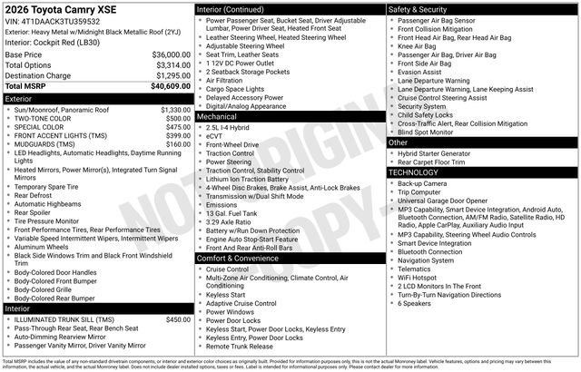 New 2026 Toyota Camry XSE FWD image 5