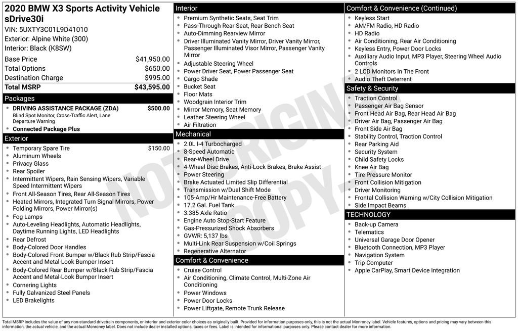 Used 2020 BMW X3 sDrive30i w/ Driving Assistance Package image 6