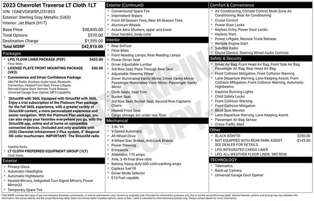 Used 2023 Chevrolet Traverse LT w/ LPO, Floor Liner Package AWD/4WD image 20