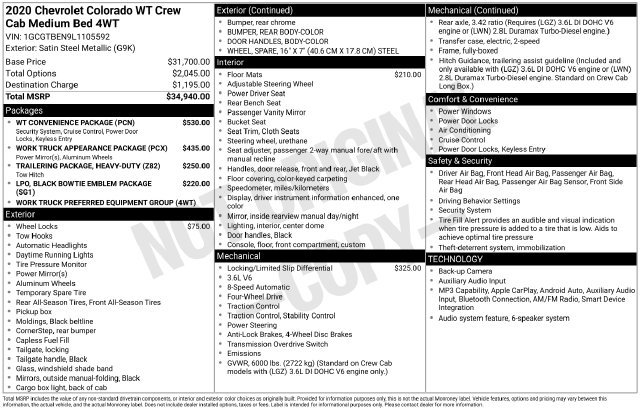 Used 2020 Chevrolet Colorado W/T w/ WT Convenience Package AWD/4WD image 6