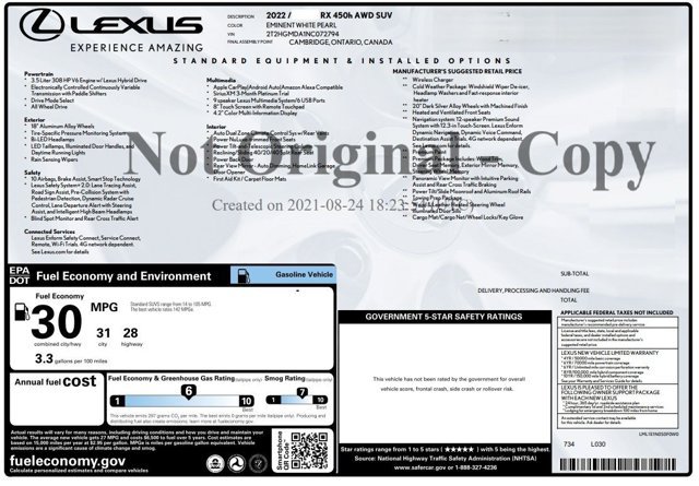 Used 2022 Lexus RX 450h AWD w/ Premium Package image 2