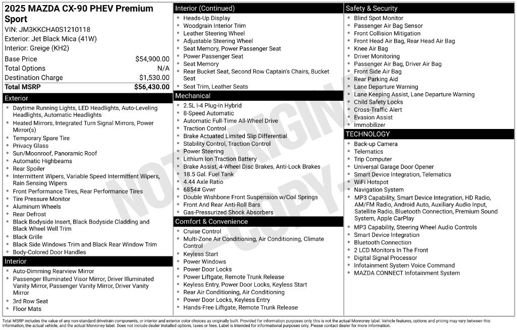 Certified 2025 MAZDA CX-90 Plug-In Hybrid w/Premium Sport AWD/4WD image 41