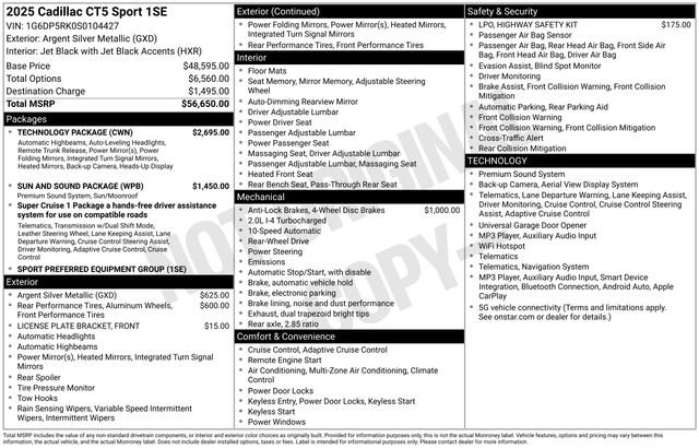 Used 2025 Cadillac CT5 Sport w/ Technology Package RWD image 49