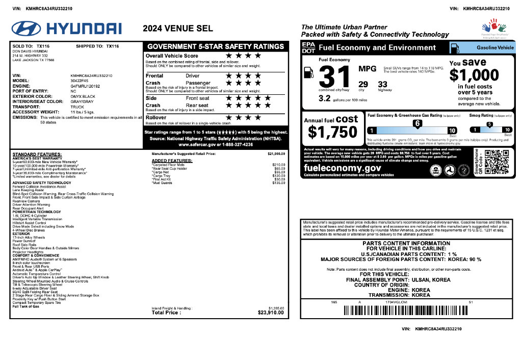 Certified 2024 Hyundai Venue SEL FWD image 3