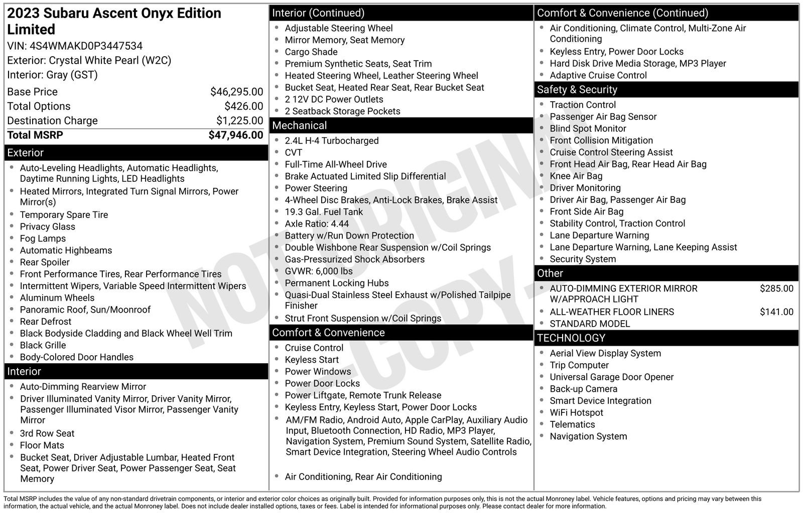 Certified 2023 Subaru Ascent Onyx Edition Limited image 7