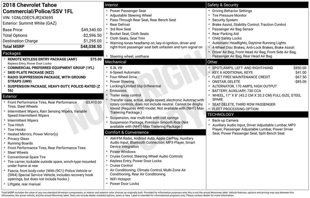 Used 2018 Chevrolet Tahoe 2WD w/ Remote Keyless Entry Package image 9