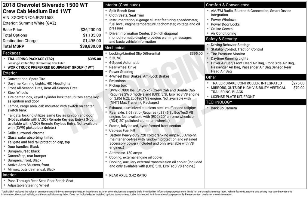 Used 2018 Chevrolet Silverado 1500 W/T w/ Trailering Package