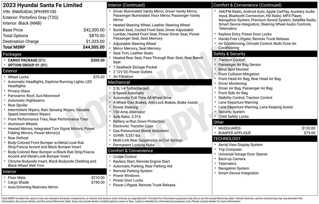 Used 2023 Hyundai Santa Fe Limited w/ Cargo Package AWD/4WD image 2