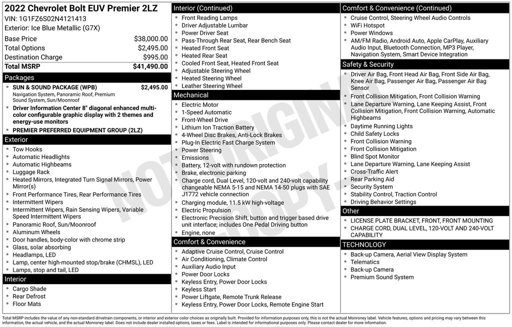 Certified 2022 Chevrolet Bolt EUV Premier w/ Sun & Sound Package image 5