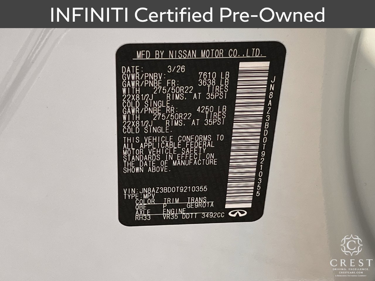 Certified 2026 INFINITI QX80 Luxe w/ Cargo Package RWD image 34