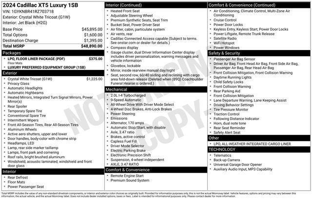 Certified 2024 Cadillac XT5 Luxury w/ LPO, Floor Liner Package AWD/4WD image 4