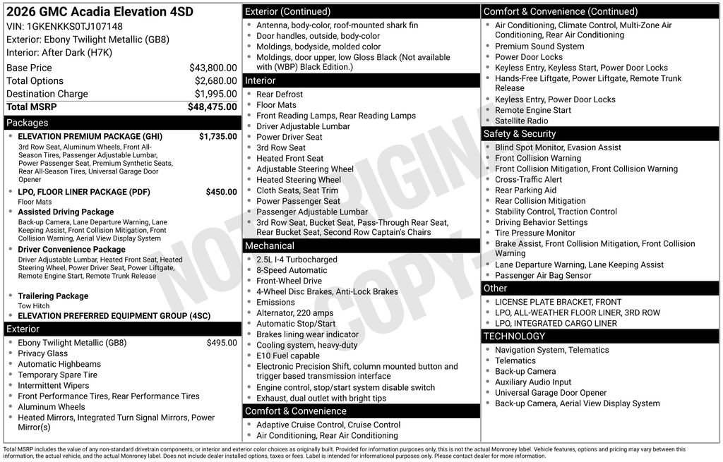 New 2026 GMC Acadia Elevation w/ Elevation Premium Package image 44