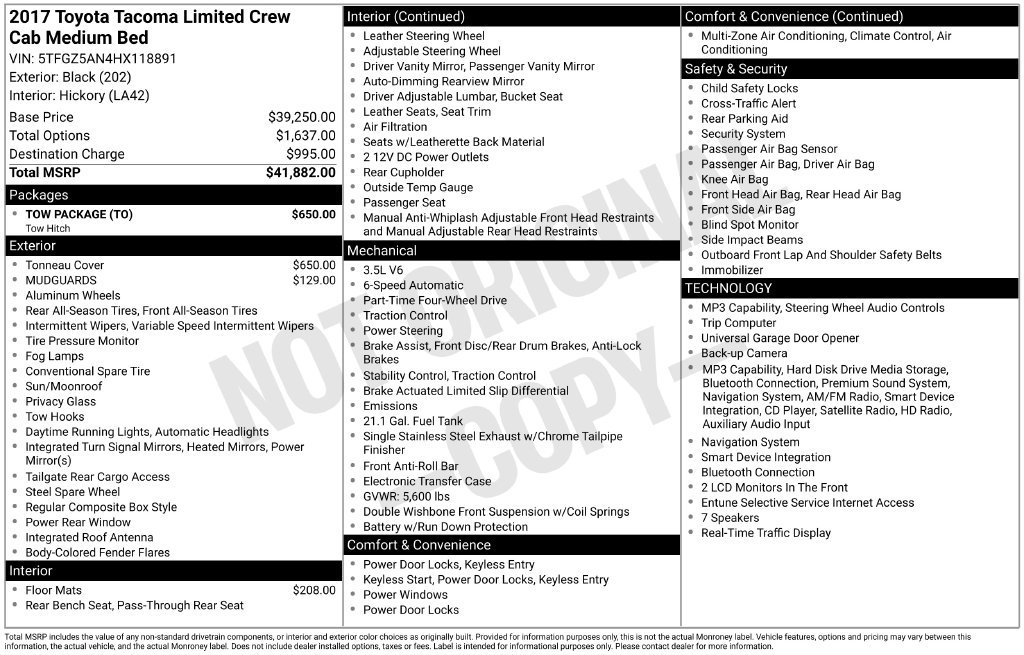 Used 2017 Toyota Tacoma Limited w/ Tow Package AWD/4WD image 6