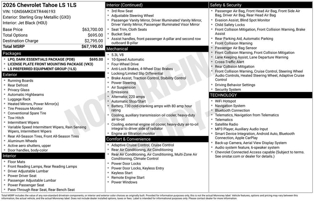 New 2026 Chevrolet Tahoe LS w/ LPO, Dark Essentials Package AWD/4WD image 6
