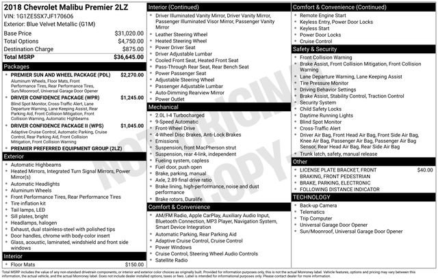 Used 2018 Chevrolet Malibu Premier w/ Premier Sun and Wheel Package image 7