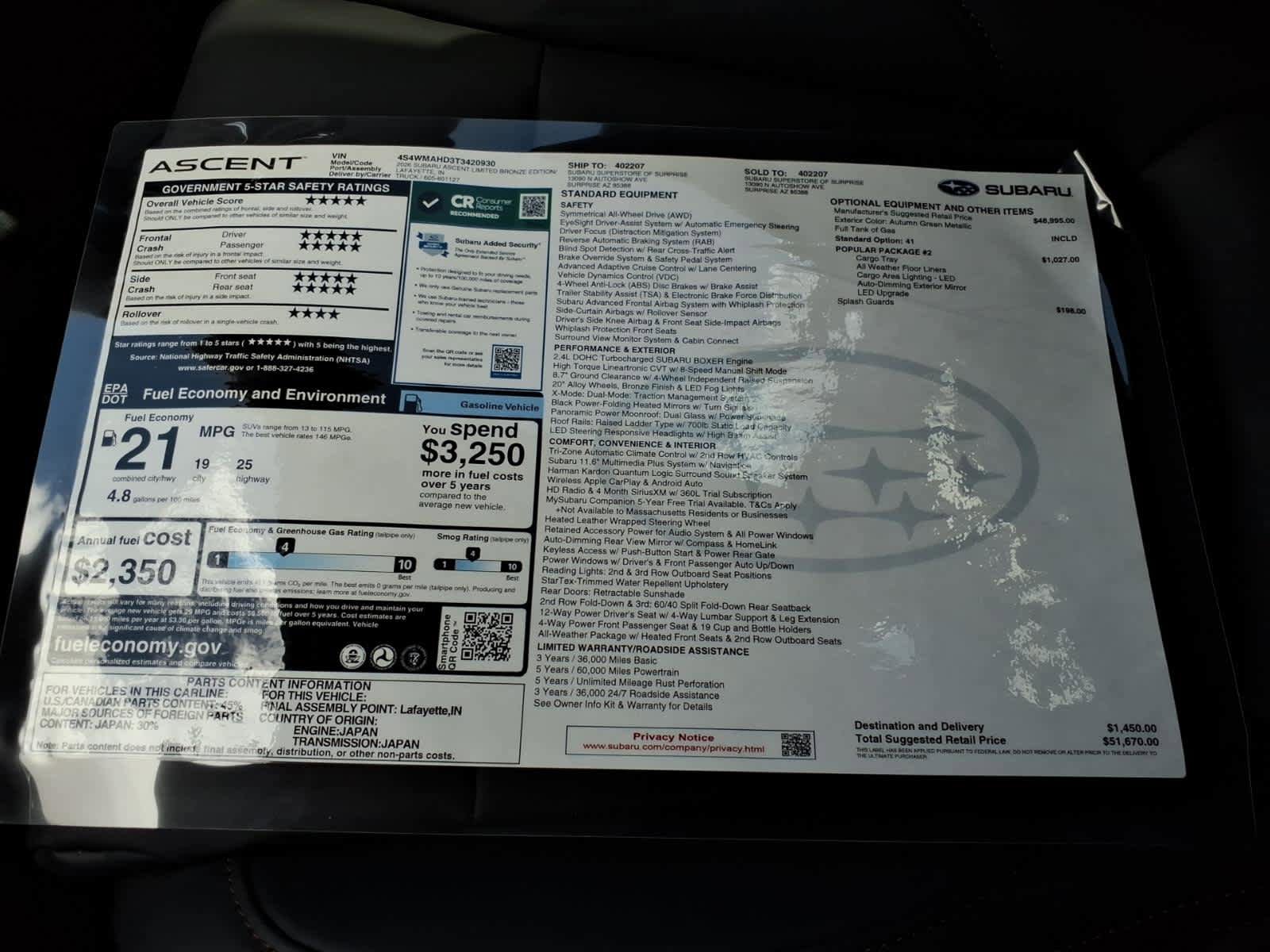 New 2026 Subaru Ascent Limited Bronze AWD/4WD image 40