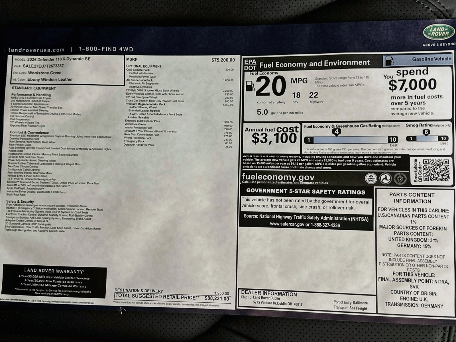 New 2026 Land Rover Defender 110 X-Dynamic SE AWD/4WD image 48