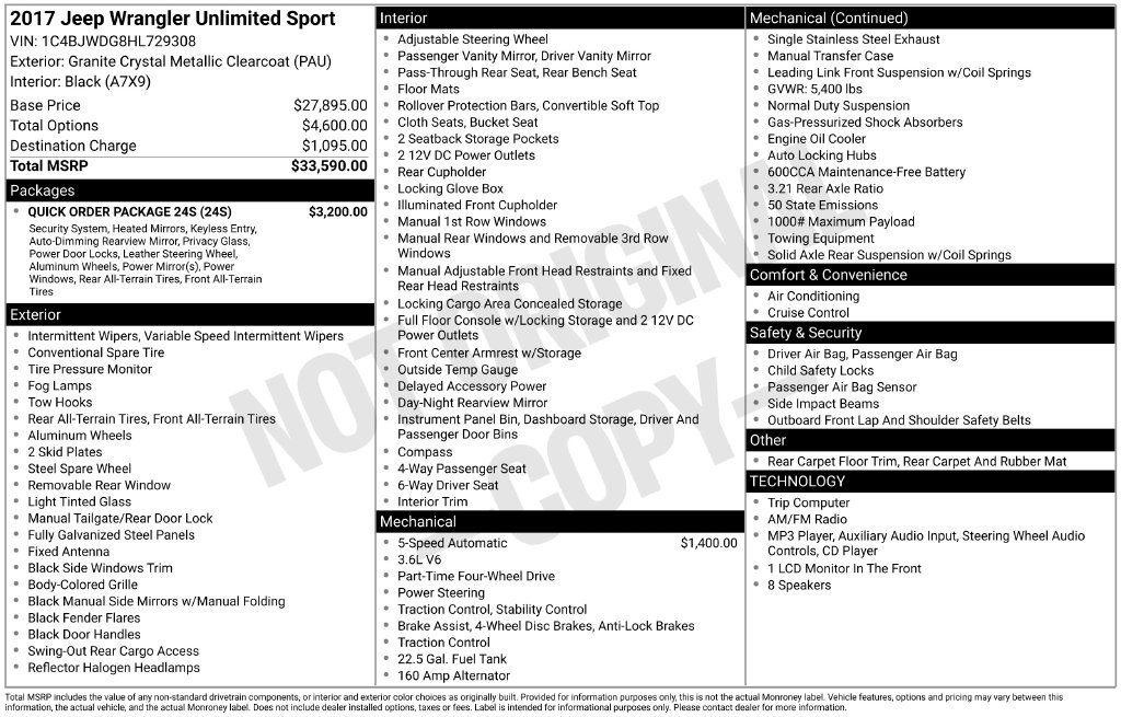 Used 2017 Jeep Wrangler Unlimited Sport w/ Quick Order Package 24S AWD/4WD image 27