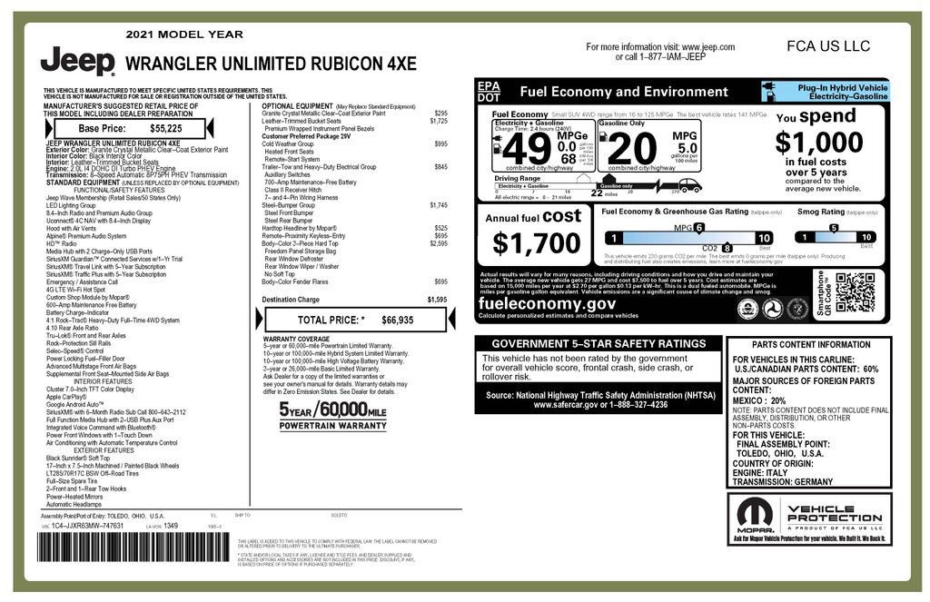 Used 2021 Jeep Wrangler Unlimited Rubicon 4xe w/ Steel Bumper Group image 4