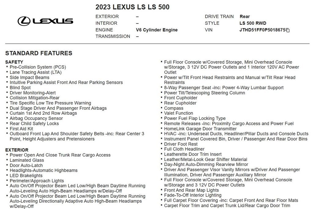 Used 2023 Lexus LS 500 w/ Interior Upgrade Package RWD image 16