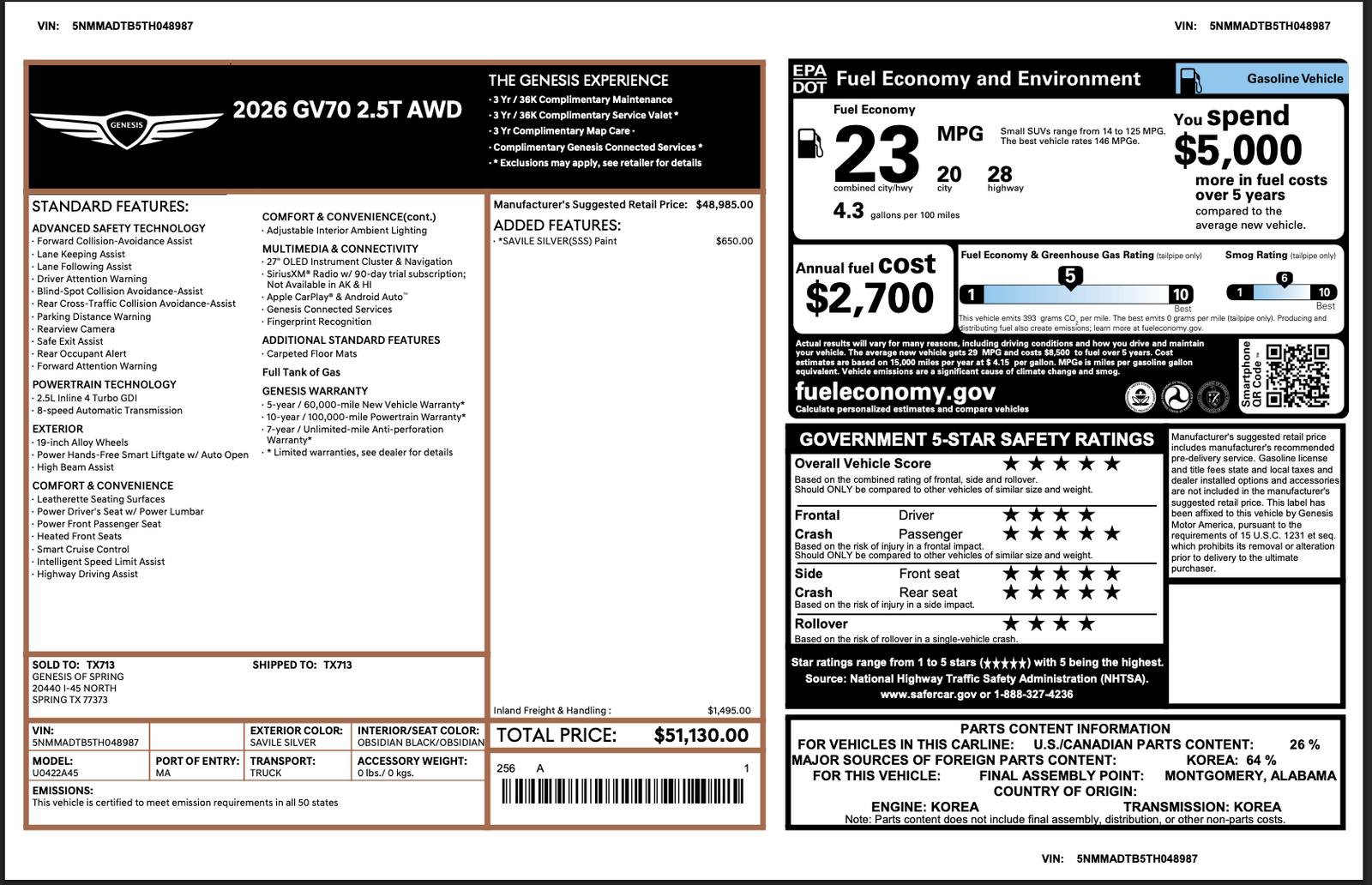 Certified 2026 Genesis GV70 2.5T AWD/4WD image 3