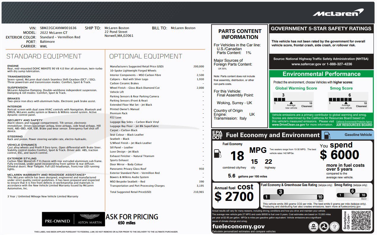 Used 2022 McLaren GT RWD image 2