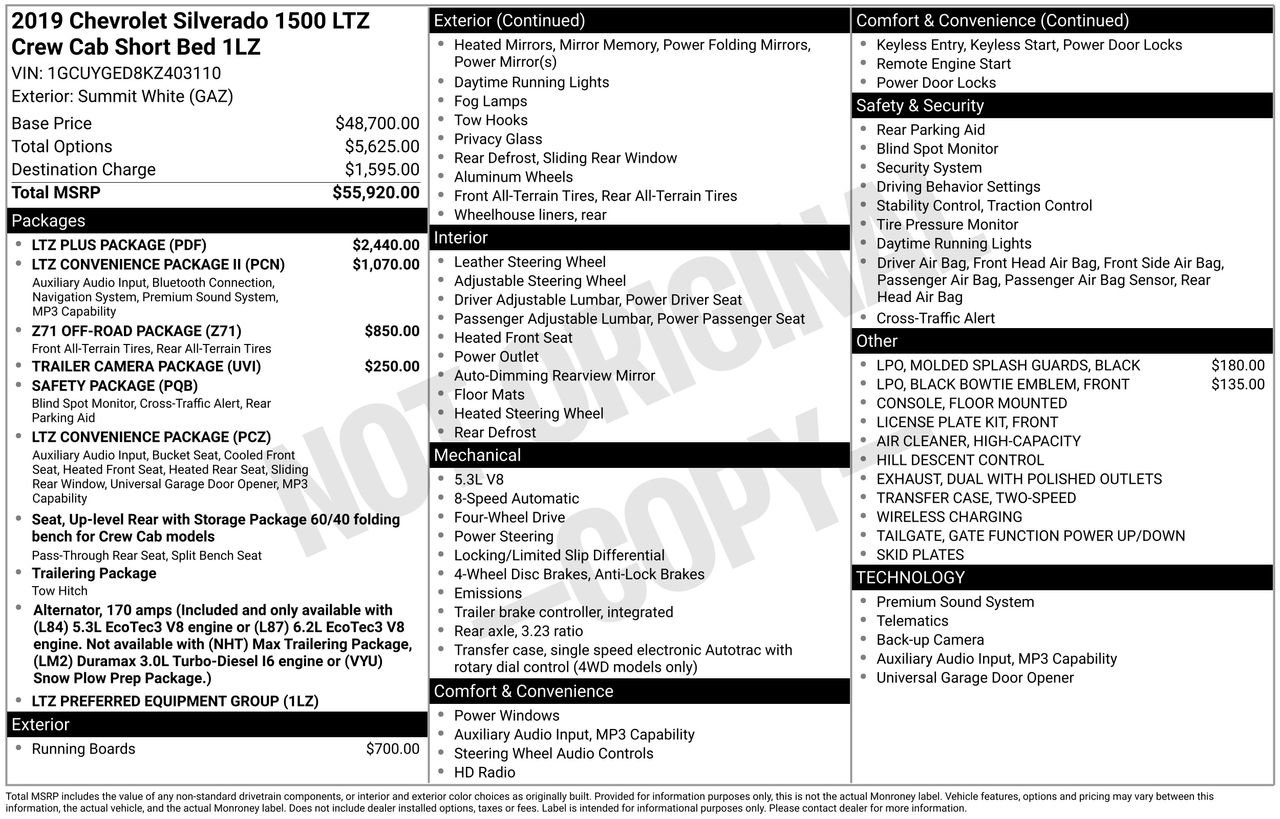 Used 2019 Chevrolet Silverado 1500 LTZ w/ LTZ Plus Package image 53