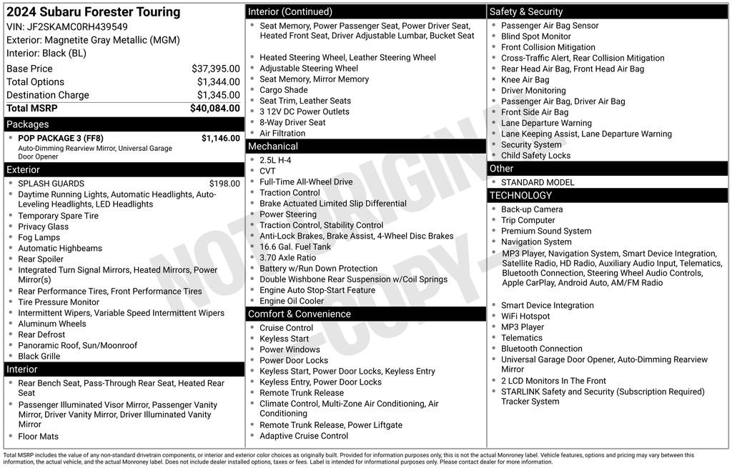 Used 2024 Subaru Forester Touring w/ POP Package 3 AWD/4WD image 9