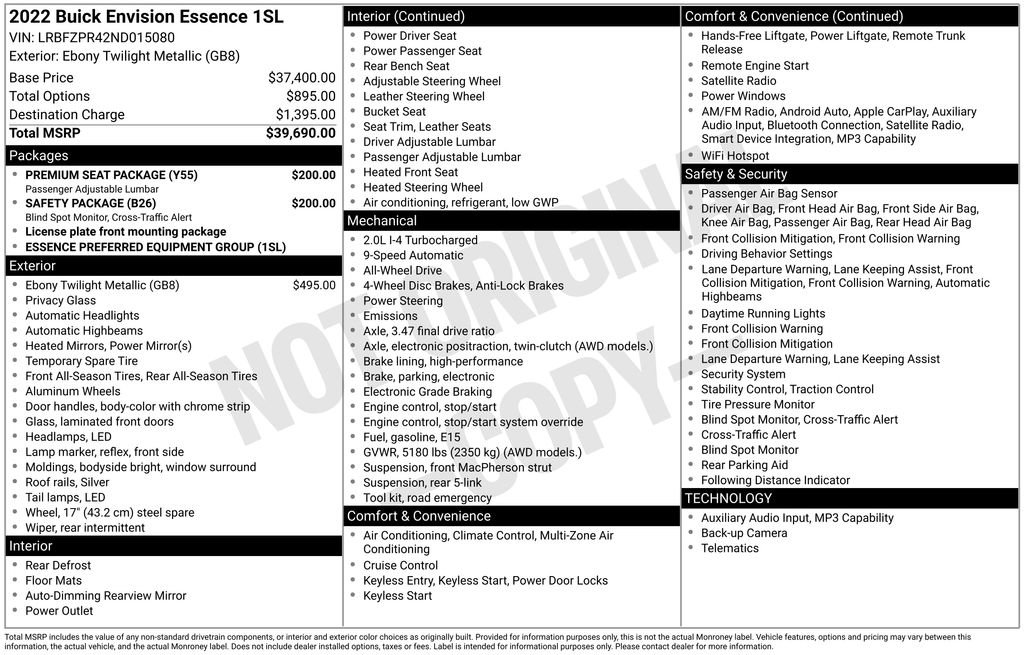 Used 2022 Buick Envision Essence w/ Safety Package image 2