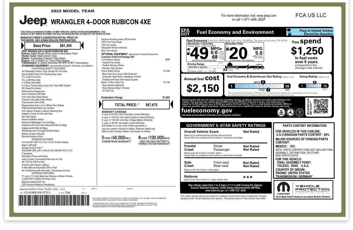 Used 2025 Jeep Wrangler Unlimited Rubicon 4xe w/ Safety Group image 4