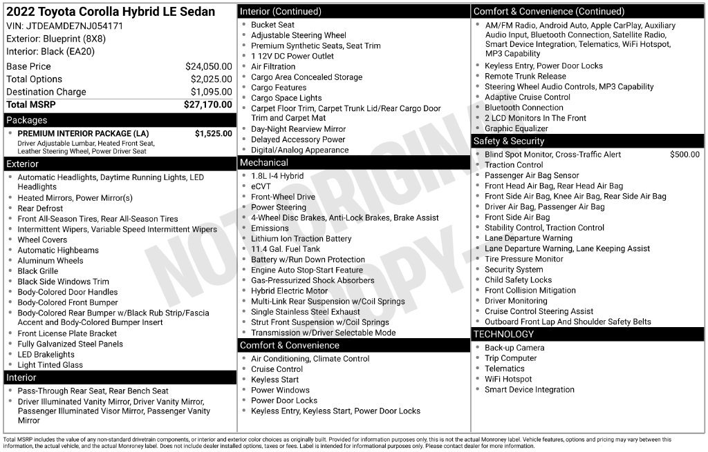 Used 2022 Toyota Corolla LE w/ Premium Interior Package FWD image 7