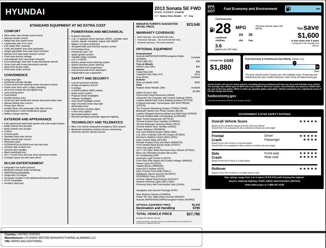 Used 2013 Hyundai Sonata SE w/ Navigation & Sunroof Pkg image 57