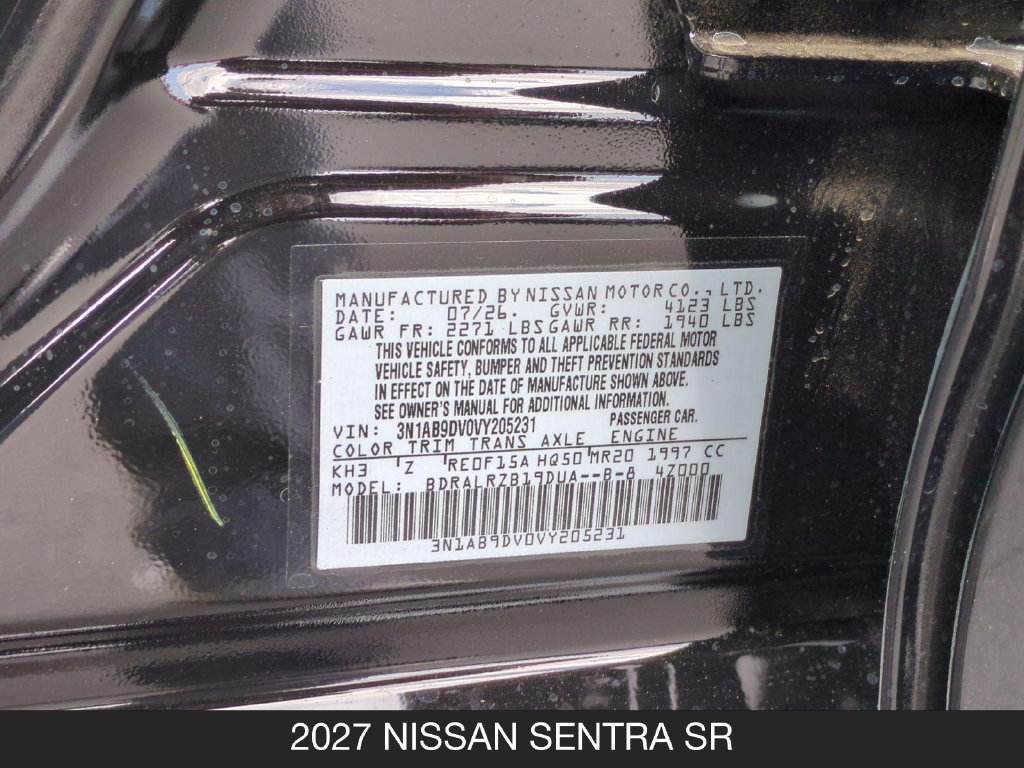 New 2027 Nissan Sentra SR w/ Floor Mat Package FWD image 24