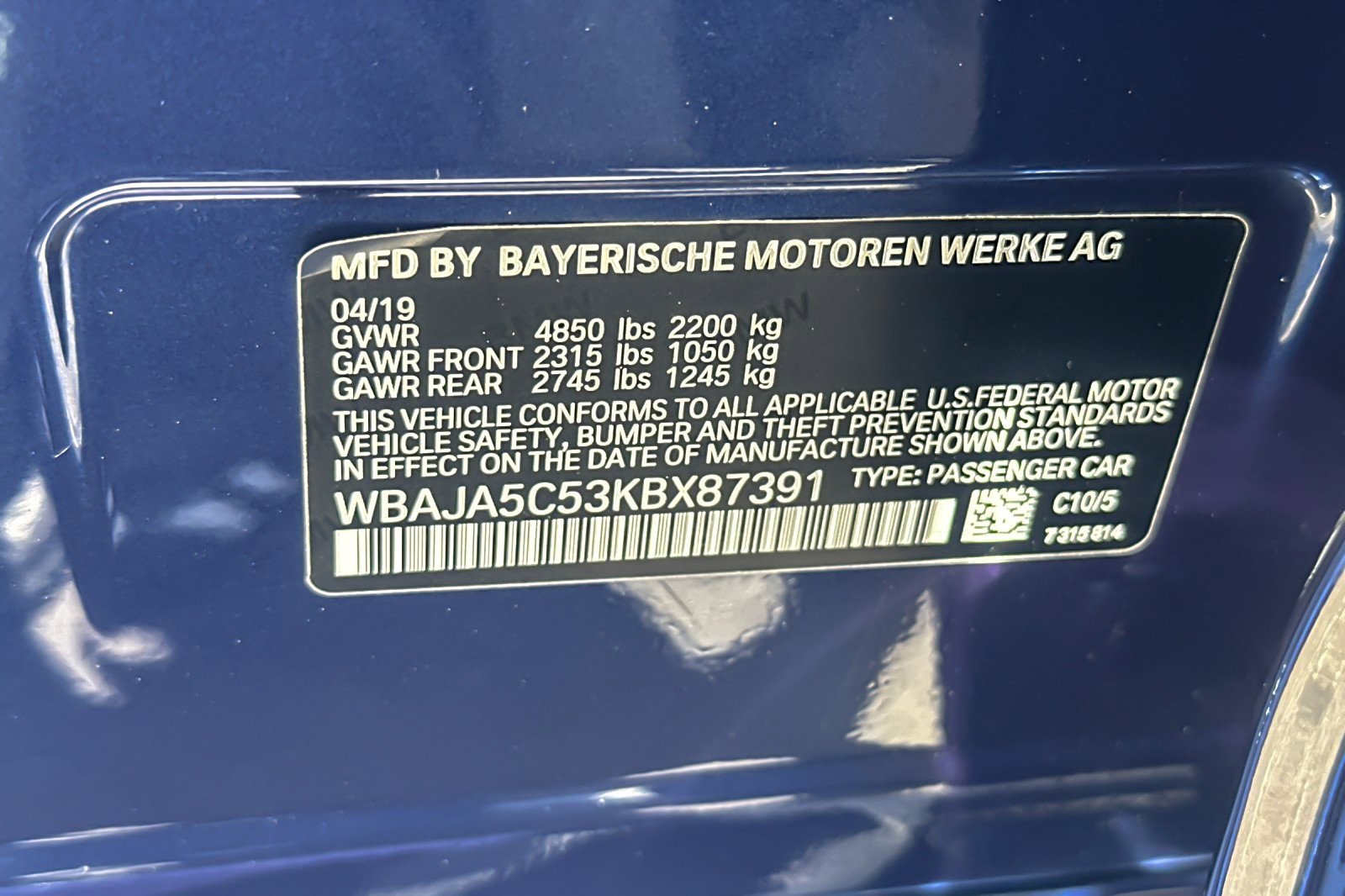 Used 2019 BMW 530i w/ Convenience Package RWD image 27