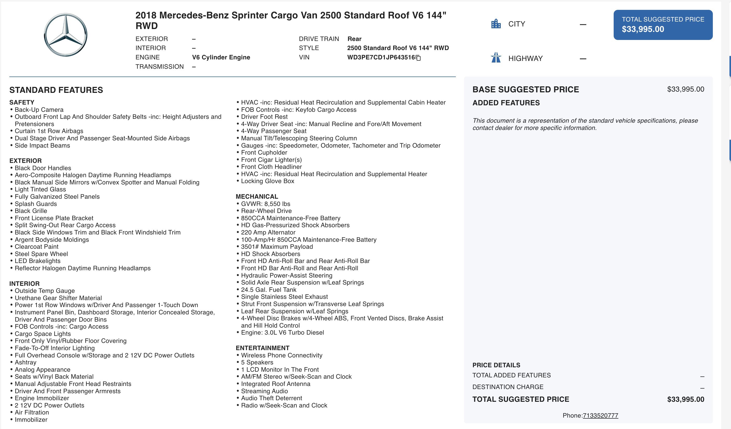 Used 2018 Mercedes-Benz Sprinter 2500 image 2