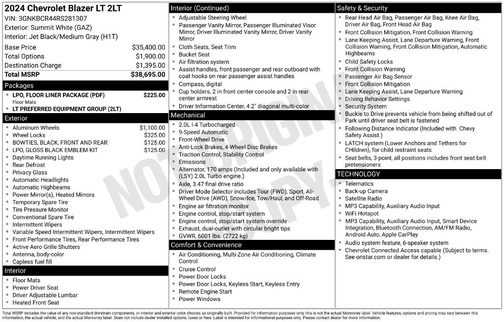 Used 2024 Chevrolet Blazer LT w/ LPO, Floor Liner Package FWD image 11