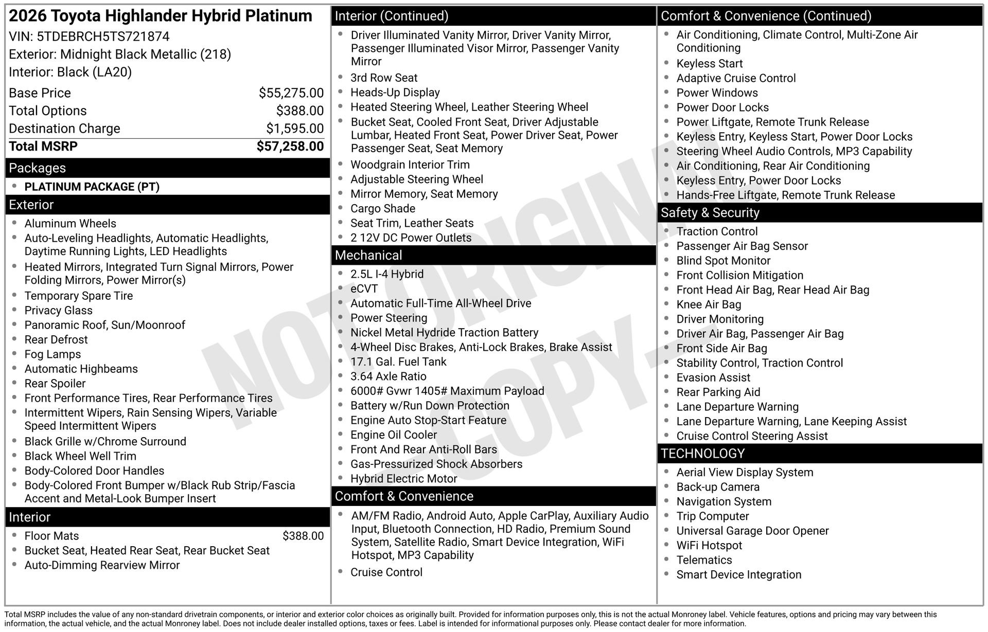 New 2026 Toyota Highlander Platinum