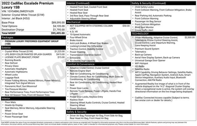 Certified 2022 Cadillac Escalade Premium Luxury AWD/4WD image 2